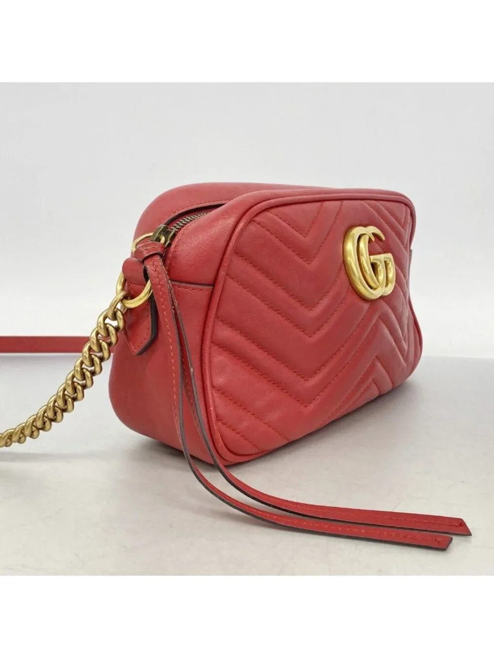Gucci Shoulder Bag GG Marmont Leather Red Gold